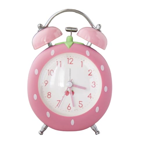 Reloj despertador con campanas gemelas ruidosas para personas que duermen mucho, niños mayores, movimiento de cuarzo silencioso, decoración de luz nocturna con forma de fresa, despertador con luz con