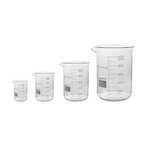 USA Lab Low Form Beakers with Extra Large Marking, 3.3 Borosilicate Glass Beaker for Chemistry Lab Test, Scientific Chemical Mixing, Multipurpose Liquid Measuring Beaker for Cocktail, Cooking, 25ML
