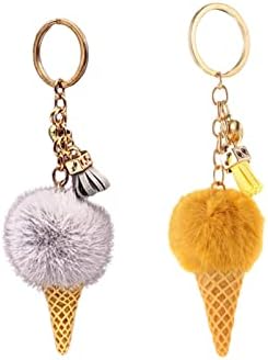 LELEVTXP 2 Pcs Ice Cream Keychains Imitation Mink Fur Keyrings Comfortable Key Chains for Bags Mobile Phones Car Keys