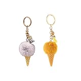 LELEVTXP 2 Pcs Ice Cream Keychains Imitation Mink Fur Keyrings Comfortable Key Chains for Bags Mobil