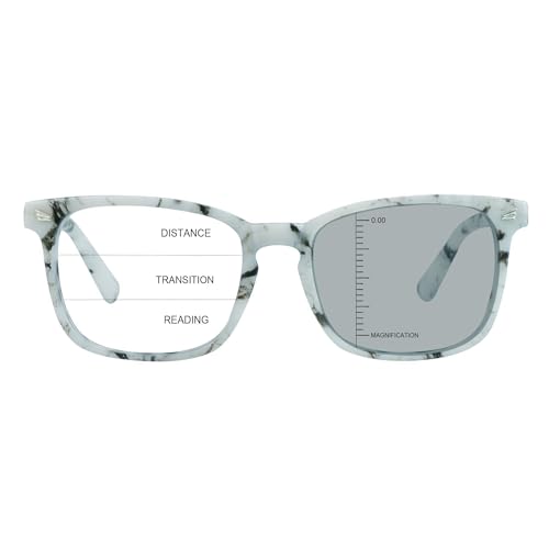 Image of Vintage Square Progressive Multifocal Presbyopic Glasses, Photochromic Gray Sunglasses for Men Women Readers (Marble,+0.00 /+1.00 Magnification)