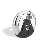 Kwikset Discus Padlock with Boron Carbide Shackle, High Security Outdoor Storage and Gate Lock, 2-3/4 in Body, 1 Pack, Silver