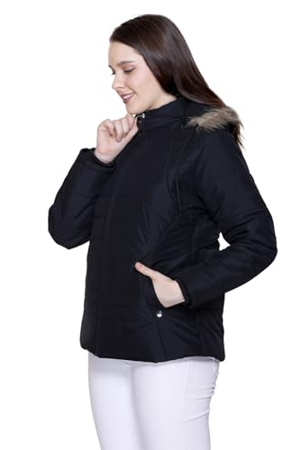 Image of Winter Puffer Jacket with Faux Fur Hood, Quilted, Full Zip, Burgundy