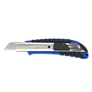 D.RECT 2049 Cuchillo Cutter con Hoja Guía Metálica 18mm con Mango Engomado Cuchillo para Alfombras Cuchillo Utilitario Cutter/Cuchillo Profesional, Azul