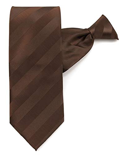 Jacob Alexander Boys' Clip-On Solid Color Tonal Stripe Neck Tie - Brown