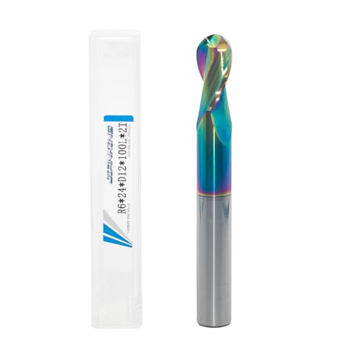 Image of 12mm R6 Extra Long DLC Coated 2-Flute Carbide Ball Nose End Mill, 100mm OAL, Ideal for Aluminum, Copper Alloys & Plastic Machining-High Precision & Wear-Resistant Cutting Tool(1 Pack)