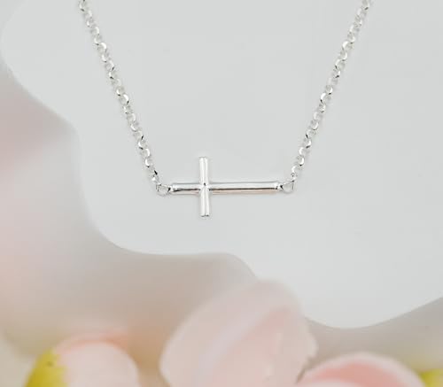 Cherished Moments 14K Gold-Plated or Sterling Silver First Communion Sideways Horizontal Cross Necklace for Girls and Women3