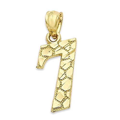 10k Real Solid Gold Number Pendant Necklace with Nugget Detail, Athletic Jewelry for Her or Him, Numerology Gift