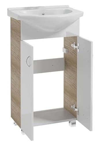 Domodomo - Armadietto da bagno con lavandino, 85 x 55 x 42 cm, colonna elegante set con lavabo in ceramica, mobile con lavabo