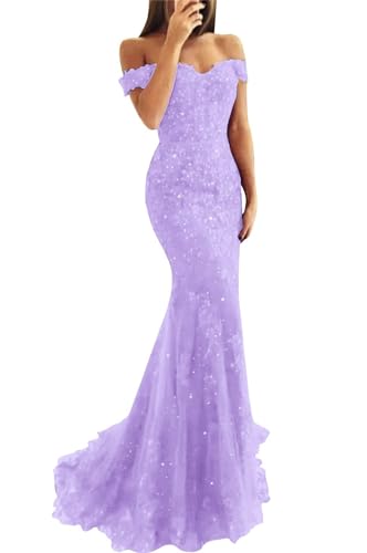 Off Shoulder Lace Prom Dresses for Women Mermaid Wedding Dress Long Formal Evening Party Gown with Train PM040