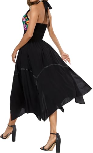 Women's Mexican Dress Flowy Dresses Embroidered Halter Off Shoulder Sexy Maxi Cocktail Dresses2