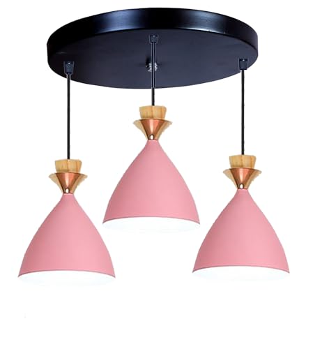 Image of Triple Dome Pink Aluminium Hanging Pendant Light - Modern Antique Ceiling Lamp, Adjustable Drop, E-27 Holder, Bulb is not Included, 3 Light Cluster Set