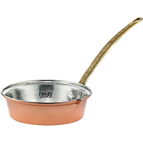 Image of Hakan Multipurpose Pure Copper Cookware with Handle, Handmade Copper Sauté and Frying Pan, Turkish Butter and Milk Warmer Pan, Decorative Copper Skillet, Suitable for Oven & Stovetop (Medium 7.9 in)
