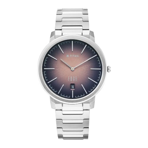Image of EDGE Meister with Quartz Analog 2 Hands + Date Display Brown Dial Solid Link Grade 5 Titanium Strap Watch for Men - 10065TM01
