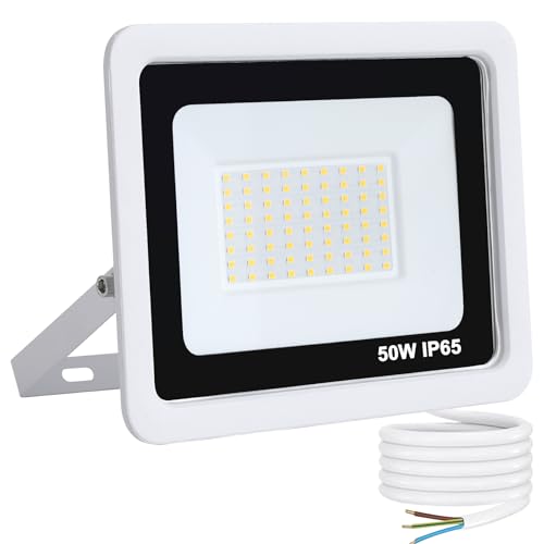 Mille Lucciole Faro LED Esterno 50W 5000LM 72 leds 4500K Bianco Neutro,Faretto LED da Esterno IP65 Impermeabile,Faretti Esterni adatto Giardino Terrazza Garage Patio【Guscio Bianco】