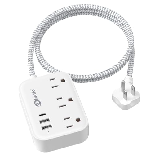 Flat Plug Power Strip with USB Ports, Flat Extension Cord 3FT with 3 AC Outlets 3 USB Ports, Short...