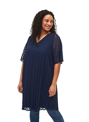 Zizzi Damen Große Größen Kleid Kurze Ärmel V-Ausschnitt Plissiert Gr...