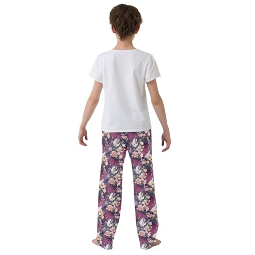 Crane Bird Floral Boys Long Pants Soft Trousers Elastic Waist Kids Lounge Bottoms with Pockets S-XL3