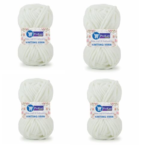 Image of ProKart Premium Blankie Wool, Plush & Cuddly, Chenille Yarn Supersoft Hand Knitting Wool Ball | Blanket Thick /Mottu Yarn Ball Suitable for Hand Knitting and Crocheting (Pure White, 100gms x 4 Pack)