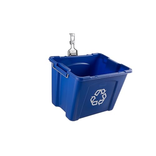 Image of Rubbermaid Garage Fasttrack Recycling Bin Wall Mounted Recycling System Holds up to 50 pounds Blue /Satin Nickel for Home /Garage
