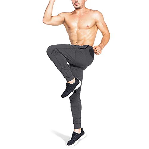 ZENWILL Mens Tapered Workout Track Pants, Slim Fit Gym Jogger Sweatpants, Casual Athletic Trousers with Zip Pockets