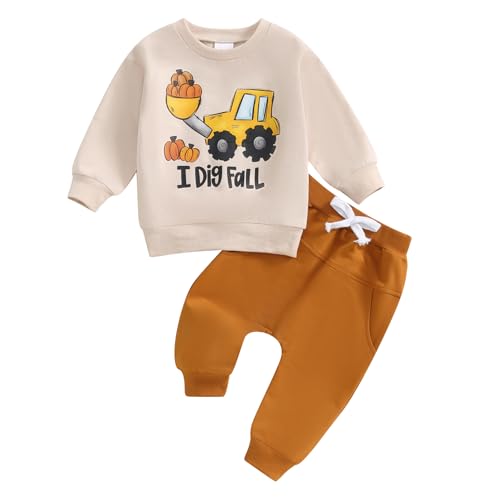 Yokjzjd 2Pcs Toddler Baby Boy Halloween Outfit I Dig Fall Truck Sweatshirt Long Sleeve T-Shirt Jogger Pants Set Fall Clothes cover