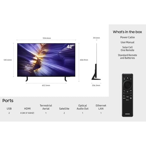 Samsung OLED 4K S90F 42 Zoll (107 cm), UHD Fernseher, NQ4 AI Gen3 Prozessor, OLED HDR+, 4K Upscaling Pro, Dolby Atmos, Gaming Hub, Motion Xcelerator 144Hz, Samsung Vision AI Smart TV, 42S90F
