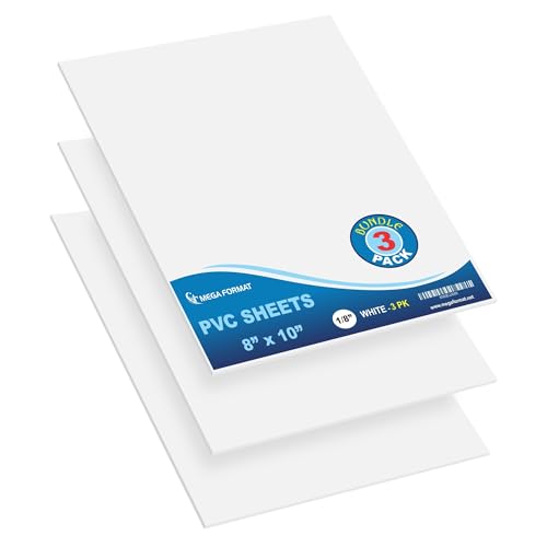 Image of Mega Format Expanded PVC Plastic Sheets - 8 inch X 10 inch Rigid White Sheet for Crafts, Signage, & Displays - Sintra, Celtec PVC Board - Waterproof for Outdoors Use - 1 /8 inch 3mm Thick - 3-Pk-White