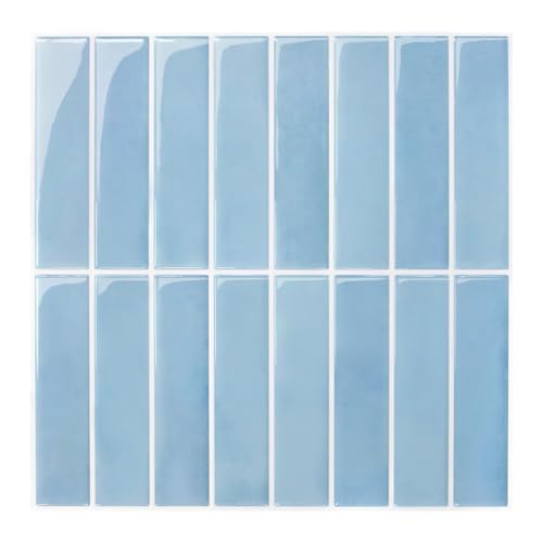 Commomy 3D Fliesenaufkleber Klebefliesen Küche Bad Blau Vinyl Fliesen Selbstklebend Küchenrückwand Metro Wandfliesen Selbstklebend Fliesenfolie (10 Stück, 30.5 x 30.5 cm)