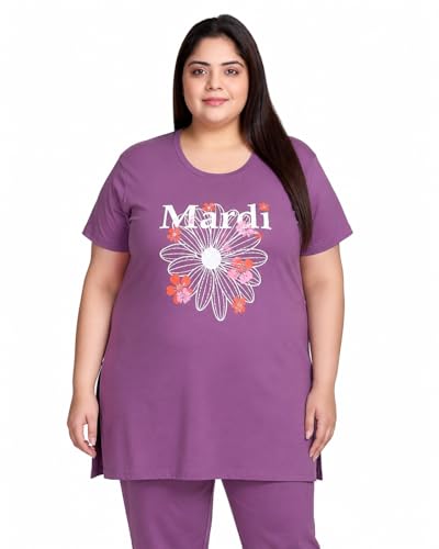 Image of In Love Women Cotton Regular Fit Plus Size Long-Line Chest Print T-Shirt with Pocket