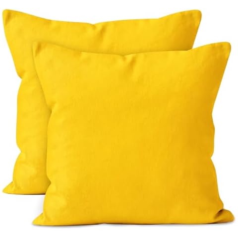 Cotton Canvas Throw Pillow Covers by Encasa Pack of 2 Sunbeam Yellow 16"x16" No Insert with Hidden Zipper | Decorative Cushion Covers for Fall, Halloween, Thanksgiving, Christmas Cover