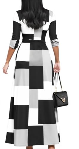Image of CaniBtr Maxi Dresses for Women Plus Size 3 /4 Sleeve Long Dress with Belt | Versatile plus-size maxi dress,wrap v-neck + waist tie craft soft glamorous looks easily for everyday casual outings