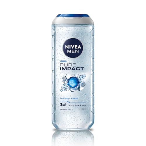 NIVEA MEN Pure Impact Shower Gel, 500ml, (Hair, Face & Body Wash)