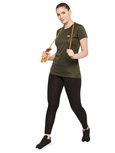 Image of Clovia Women's Comfort-Fit Text Print Active T-Shirt in Green
