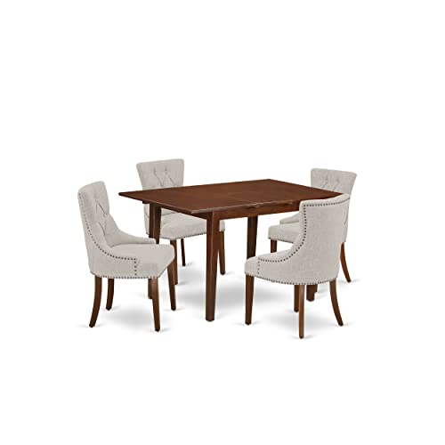East West Furniture Nofr5-Mah-05 5Pc Dining Set Includes A Rectangle Dinette Table With Butterfly Leaf And Four Parson Chairs With Doeskin Fabric, Mahogany Finish #TOP1