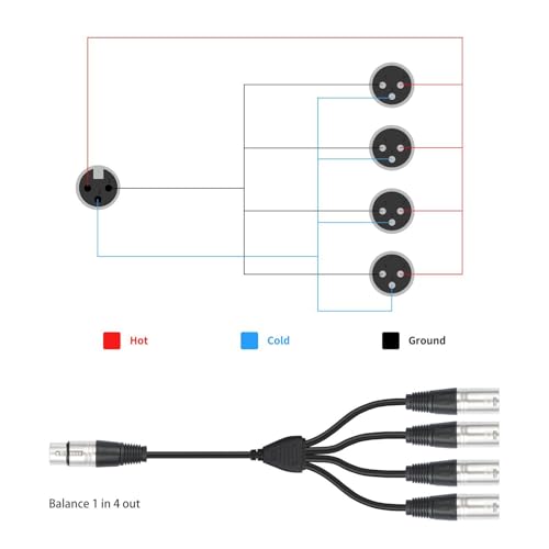 Cable separador para altavoz activo adaptador de 1 hembra a 4 machos para sonido en eventos 6