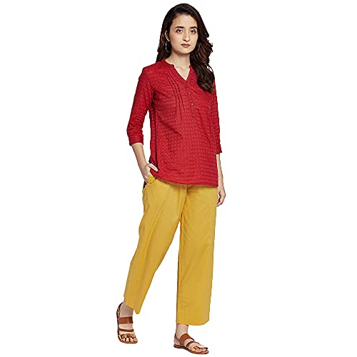 Image of GO COLORS Women Blue Stripe Cotton Wide Pants