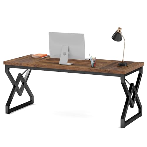 Tribesigns Schreibtisch, Großer 160cm Bürotisch mit extra verdickter Holzplatte und Metallgestell, Industriell Computertisch Chefschreibtisch für Home Office, Rustikales Braun