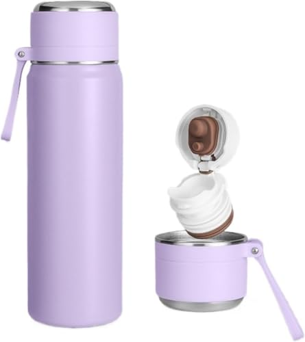 Tuyiutm 真空断熱サーモスステンレスカップ、蓋付き、スポーツに最適、保温・保冷、ワンタッチ開閉、いつでも飲める、軽量、滑り止め、漏れ防止。 (C,550ML)