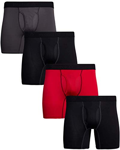 Reebok Men's Performance Boxer Briefs with Functional Fly (4 Pack), Black/Charcoal/Red, Size Medium