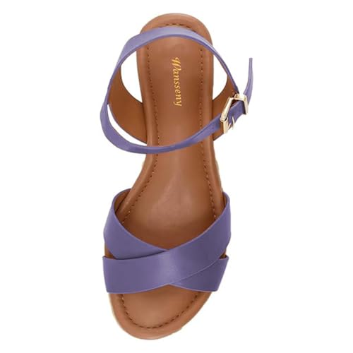 Women Comfy Crossed Band Open Toe Platform Espadrille Wedge Sandals Ankle Strap Buckle Summer Holiday Casual Shoes Size 4-16 US4