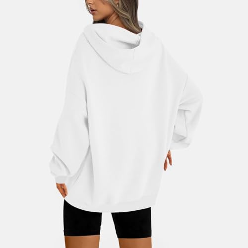 Oversized Hoodie damska bluza z kapturem, sweter na co dzień, długa, jednokolorowa bluza z kapturem, luźna, luźna bluza z kapturem z kieszeniami, sportowa bluza damska, oversized, 04 biały., L