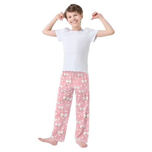 Bows Flowers Long Pajama Pants Elastic Waist PJ Bottoms with Pockets S A1132773