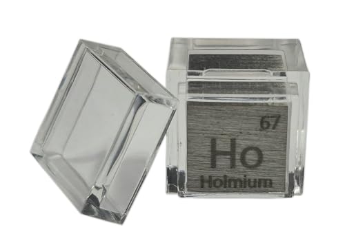 0.39" 10mm Holmium Metal Cube Ho 99.9% Pure Periodic Table Element Collection Science Education Display Block Cube + Acrylic Case Box - 1PC