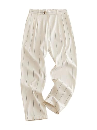 ZAFUL Mens Casual Pants Woven Elastic Waist Vertical Striped Tapered 3/4 Loose Button Trousers with Pockets