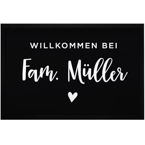 Fußmatte Willkommen bei Familie [Wunschname] Herz personalisiert rutschfest & waschbar Weiss 60x40cm