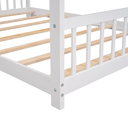 Full House Beds White Montessori Bed Wood Frame Kids Platform Bed With Headboard & Footboard For Children Boys Girls Teens #TOP6