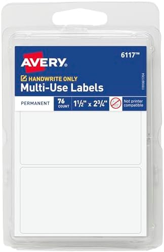 Avery Multi-Use Permanent Labels, 1.5" x 2.75", White, Non-Printa...