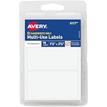 ملصقات Avery متعددة الاستخدامات الدائمة ، 1.5 &times; 2.75 بوصة ، أبيض ، غير قابل للطباعة ، 76 ملصقات فارغة المجموع 6117