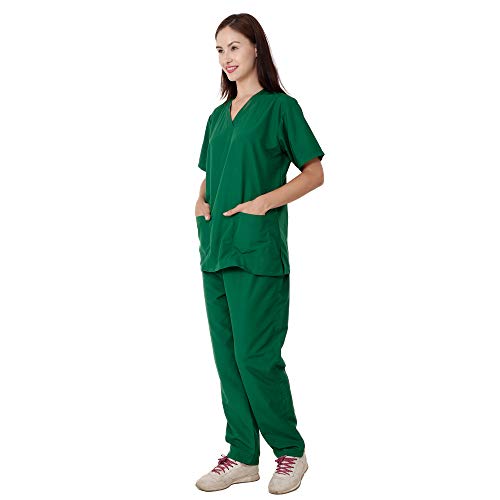 Image of RANK Women's Poly Viscose Scrub Suit for Nurses | Ot Surgical Hospital Medical Lab Scrub Nursing Uniform for Student Doctor and Dentist Size - XL (Hunter Green)
